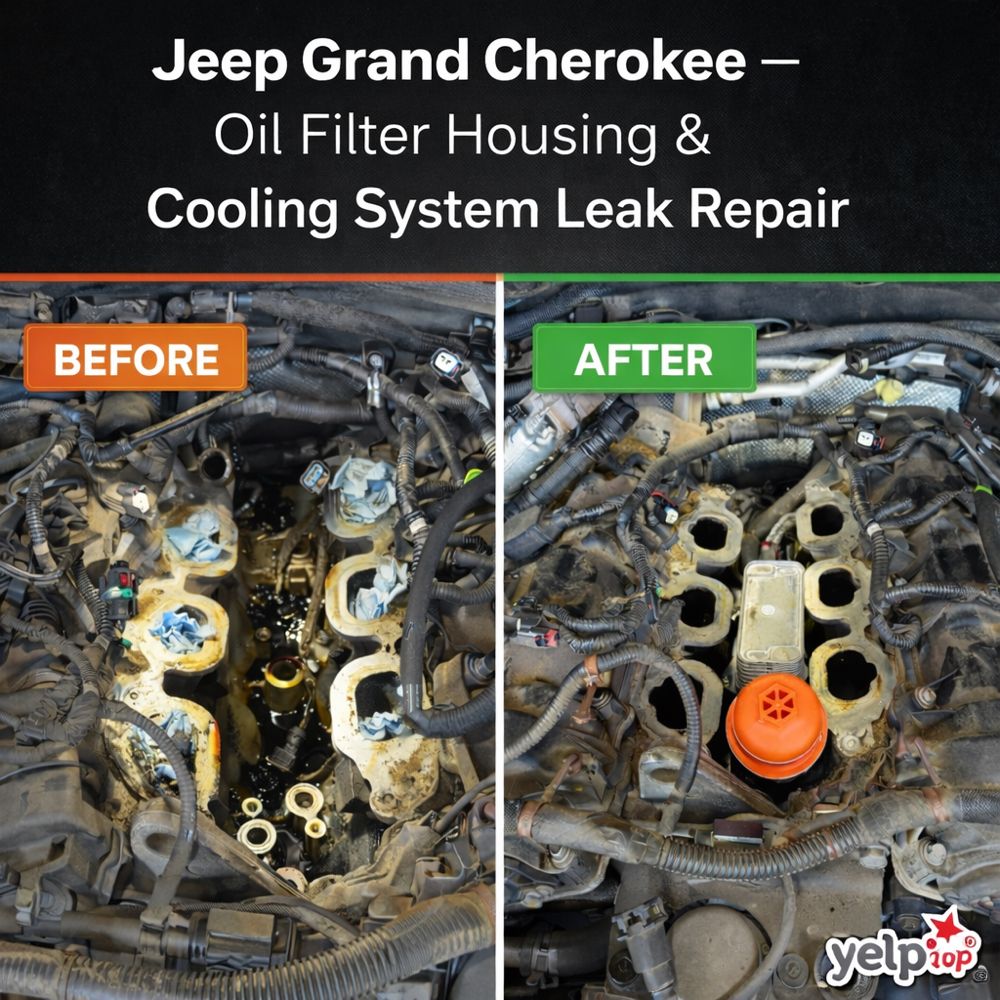 Jeep Grand Cherokee -- Fixed Oil Filter Housing Leak and Cooling System Leak - services car jeep
