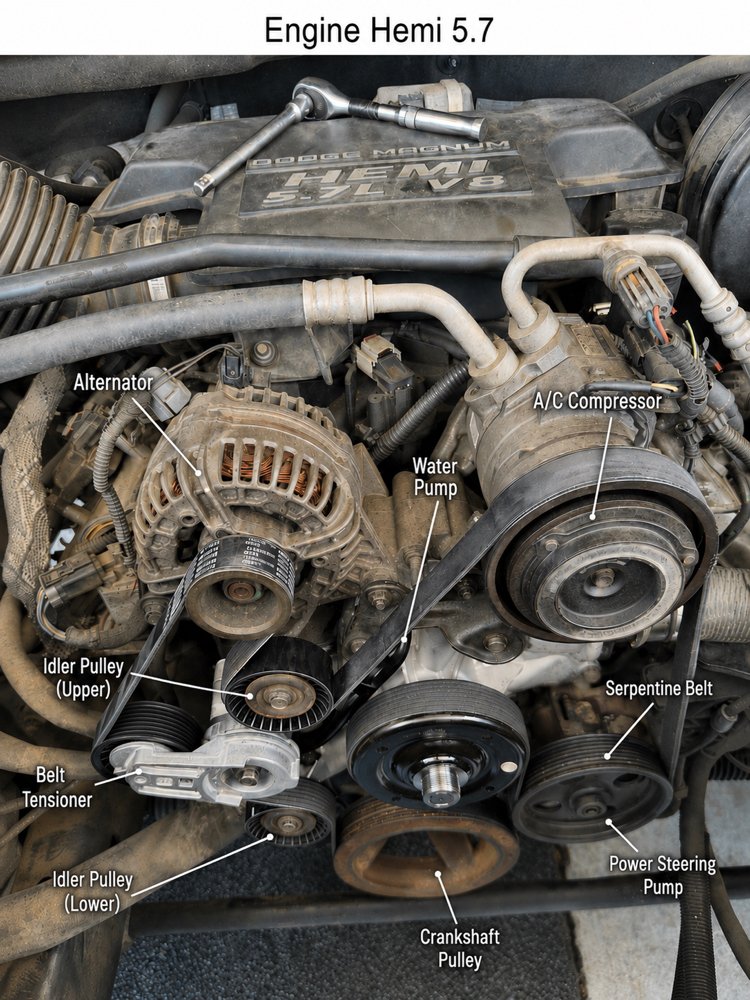 HEMI 5.7 Engine Water Pump, Serpentine Belt, Belt Tensioner, and Idler Pulley Replacement