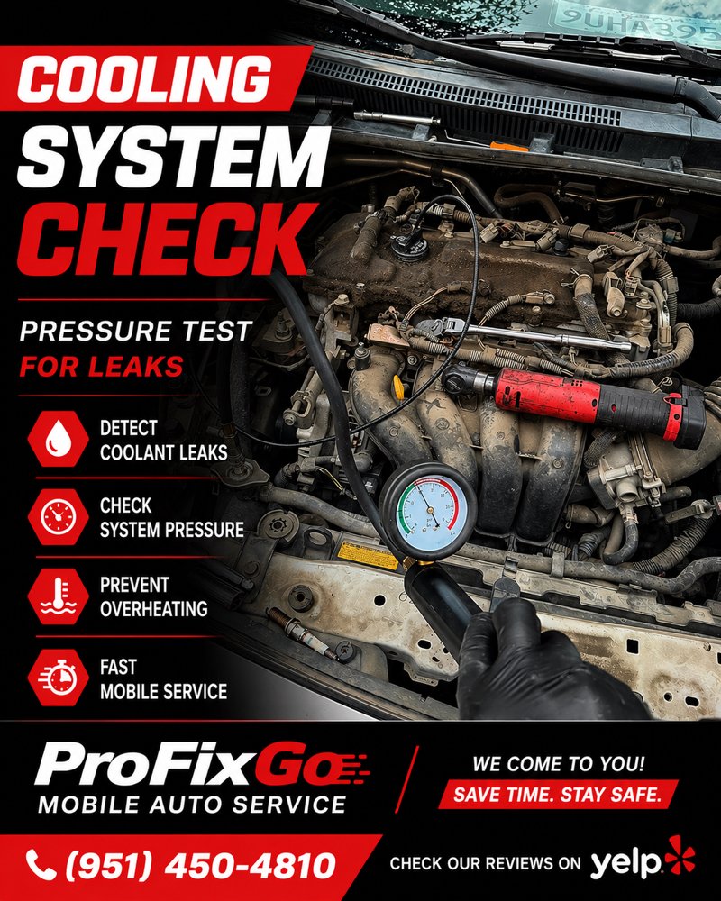 Cooling system pressure test -- detecting coolant leaks and preventing overheating.