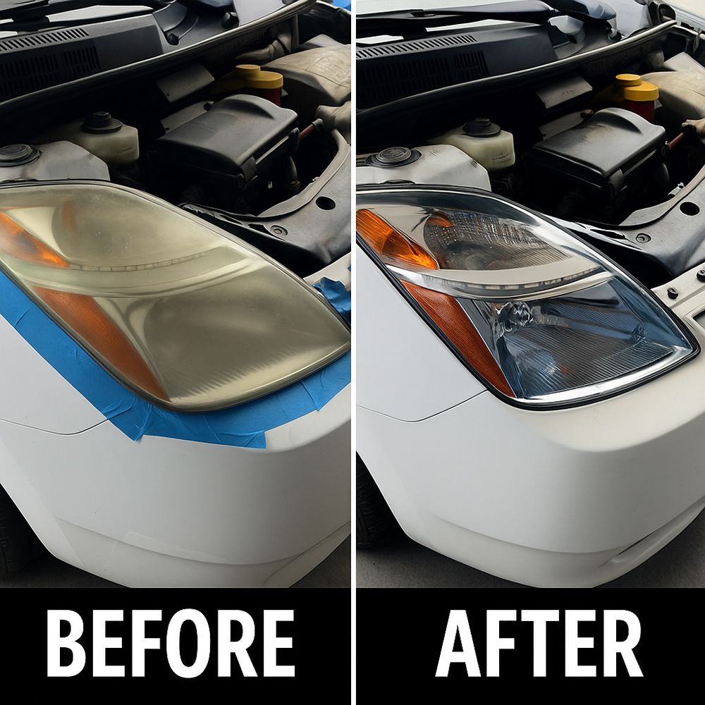 Crystal-clear results after headlight restoration. - headlight restoration, vehicle light